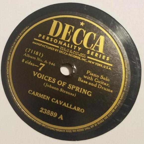 3/$25 Carmen Cavallaro 78 RPM Voices of Spring / You and You Decca - Picture 4 of 5
